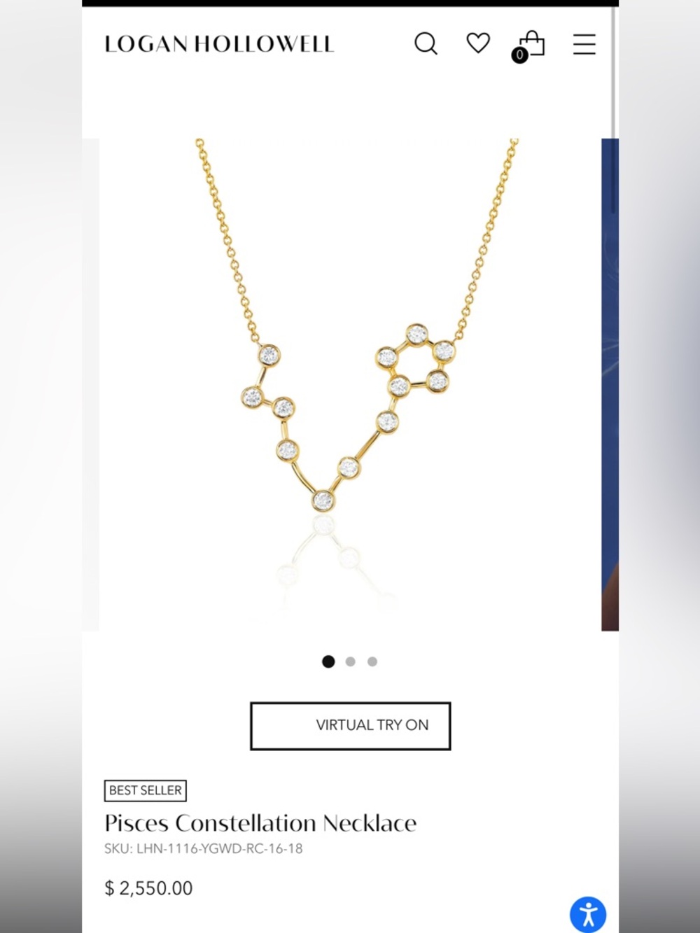 Logan Hollowell Pisces Constellation Necklace 14k gold Diamond March Birthday